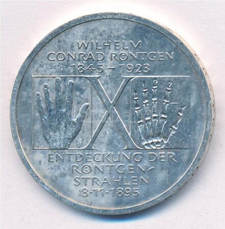 Németország 1995D 10M Ag '150 éve született Wilhelm Conrad Röntgen - 100 éves a Röntgen-sugár' T:1- Germany 1995D 10 Mark Ag '150th Birth Anniversary - Wilhelm Conrad Röntgen - 100th Anniversary of X-ray' C:AU Krause KM# 187