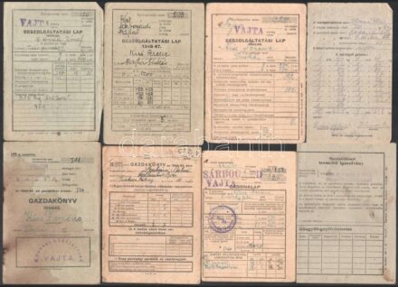 1944-1949 8 db különféle irat a beszolgáltatások idejéből (beszolgáltatási lap, gazdakönyv, termelői igazolvány), többségük a fejér megyei Vajtáról