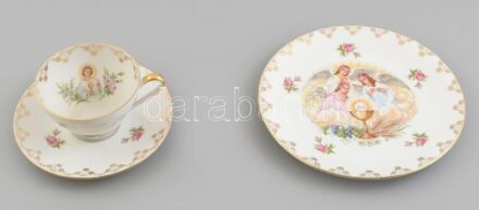 Elsőáldozó reggeliző csésze, matricás porcelán, jelzett, Bavaria, hibátlan, 19x8,5cm