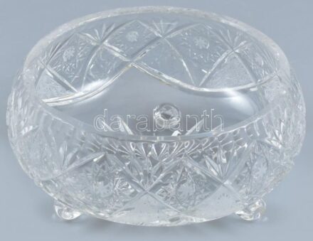 Kristály kínáló tál, dúsan csiszolt, d: 18 cm