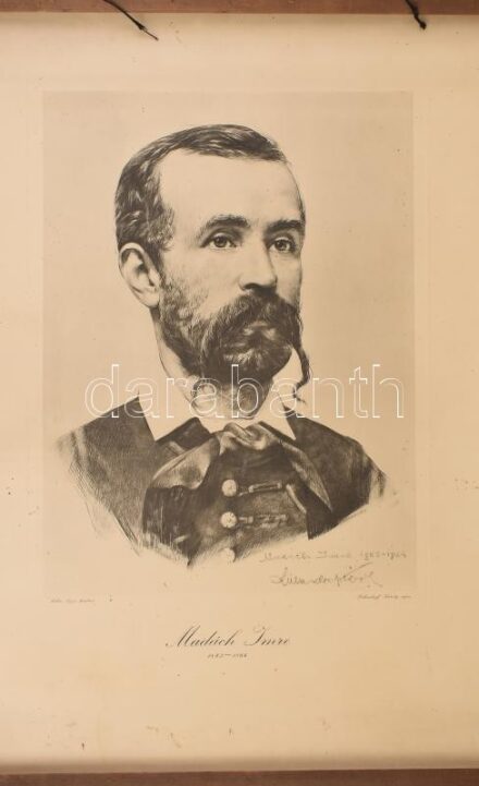 cca 1950 Madách Imre (1823-1864) nagy méretű arcképe, fali kép, régi litográfia modern nyomata. 50x70 cm