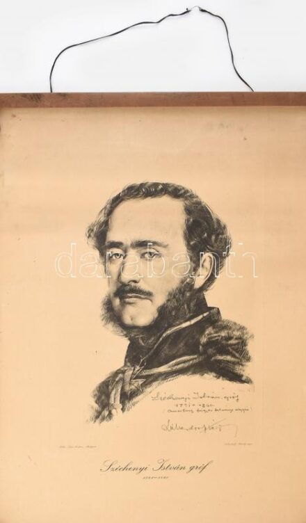 cca 1950 Széchenyi István (1791-1860) nagy méretű arcképe, régi litográfia modern nyomata. 50x70 cm