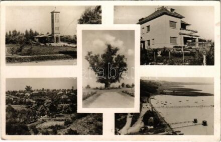 1942 Balatonakarattya, Bercsényi strandfürdő, Római katolikus templom, Rákóczi fa, varga nyaraló