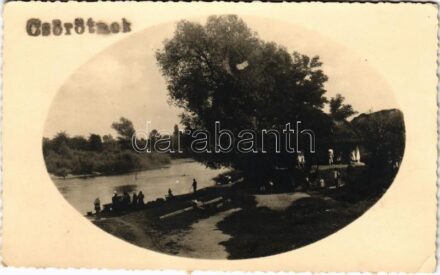 1934 Csörötnek (Szentgotthárdi járás), Rába parti ház, mosóasszonyok. photo + 'POSTAI ÜGYN' (EK)