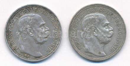 1912KB 1K Ag 'Ferenc József' (2x) egyik fordított peremirattal T:2 patina Adamo K6