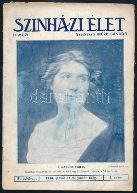1914 Színházi élet és mozi III. évf. 2. sz., 1914. jan. 11-18., szerk.: Incze Sándor. Bp., Lengyel Lipót-ny., 32+IV p. Számos fekete-fehér képpel, korabeli hirdetésekkel. Tűzött papírkötés, kopottas borítóval, egy lap kijár.