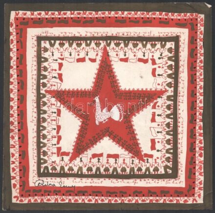 Róna Emy (1904-1988): Békét! Akvarell, papír, jelzett 23x23 cm Szélén kis gyűrődéssel