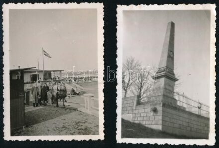 1938, 1941 Ercsi, Eötvös-emlékmű és vendéglő fotója, 2 db, 9×6 cm