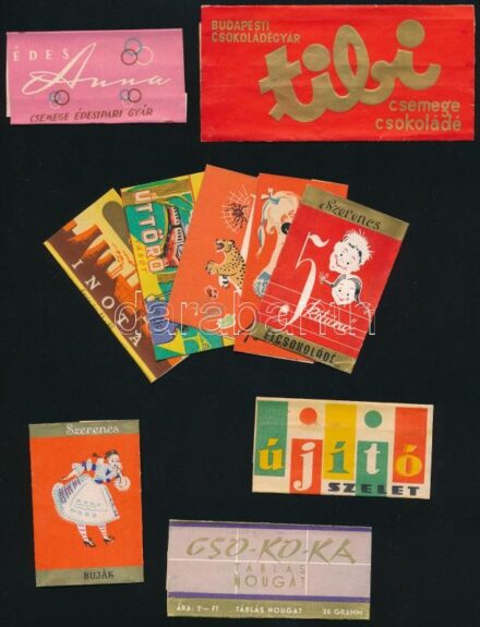 cca 1960-70 Magyar, retró csokoládépapírok, különböző méretben, 10db / chocolate papers