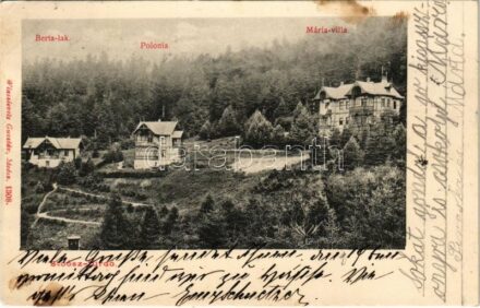 1905 Stószfürdő, Stoósz-fürdő, Kúpele Stós; Berta-lak, Polonia, Mária villa. Wlaszlovits Gusztáv 1308. / villas (EK)