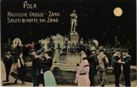 Pola, Pula; Nächtliche Grüsse, K.u.K. Kriegsmarine Matrosen / Saluti di Notte / Osztrák-magyar haditengerészet matrózai este. montázs, G. Costalunga / Austro-Hungarian Navy mariners montage at night (fl)