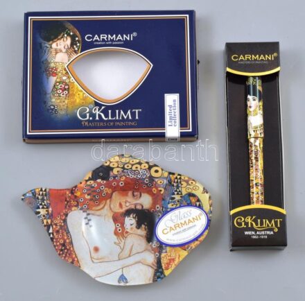 Carmani Gustav Klimt töltötoll és tálka, eredeti dobozban. matricás, jelzett, hibátlan, h: 14 cm