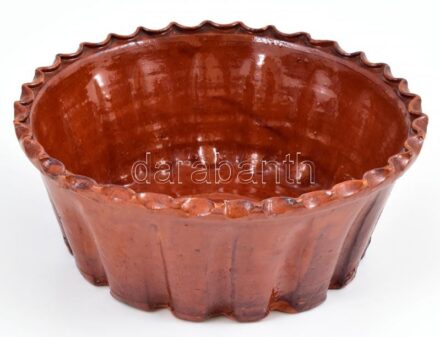 Régi kuglóf forma, kerámia, jelzés nélkül, d: 25 cm