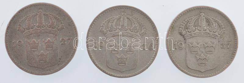Svédország 1927-1937. 10ö Ag (3xklf) T:2-,3 Sweden 1927-1937. 10 Öre Ag (3xdiff) C:VF,F Krause KM#780