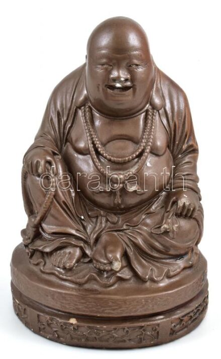 Jelzés nélkül: Hotei vagy Pu-Tai. Ismeretlen anyag. Kopásnyomokkal, m: 23 cm