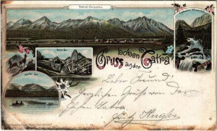 1897 (Vorläufer) Tátra, Magas-Tátra, Vysoké Tatry; Csorba és Zöld tó, Tarpataki vízesés / lakes, waterfall. Schwidernoch Art Nouveau, floral, litho (vágott / cut)