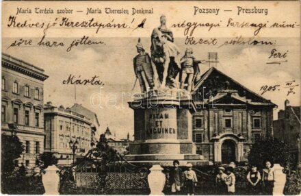 1905 Pozsony, Pressburg, Bratislava; Mária Terézia szobor. Gelber's Ansichtskartenausstellung / statue