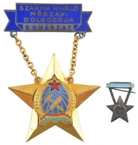 ~1950. 'Szakma kiváló műszaki dolgozója - Kohászat' Rákosi-címeres zománcozott kitüntetés hátlapon '4714' sorszámmal, miniatűrrel, eredeti tokban T:2