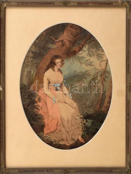 Levelet olvasó lány. Színezett rézmetszet, jelzés nélkül. Dekoratív, üvegezett, sérült fa keretben, 27x20,5 cm