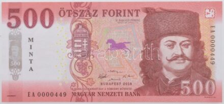 2018. 500Ft 'EA 0000449' 'MINTA' felülnyomással T:I Hungary 2018. 500 Forint 'EA 0000449' with 'MINTA (SPECIMEN)' overprint C:UNC