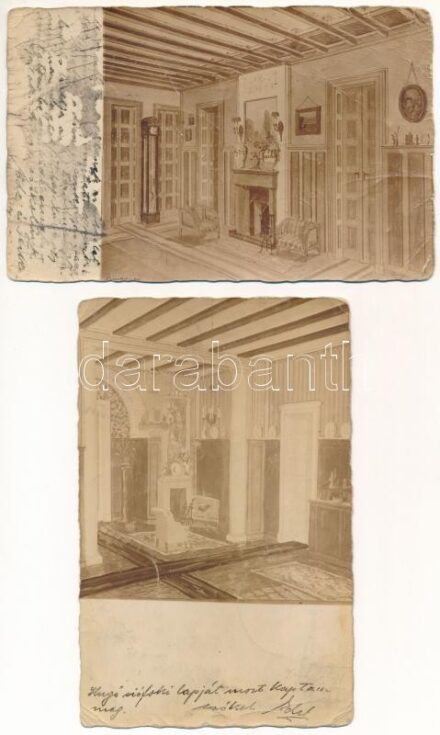 1921 Nyitra, Nitra; Dombay (?) villa, belső - 2 db fotó / villa interior - 2 photos