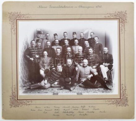 1898 'Kleine Generalstabreise in Oberungarn', csoportkép, nevesítve, kartonra kasírozva, 20×26 cm