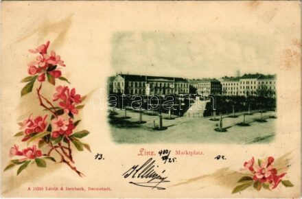 1900 Linz, Marktplatz. Lautz & Isenbeck Art Nouveau, floral, litho