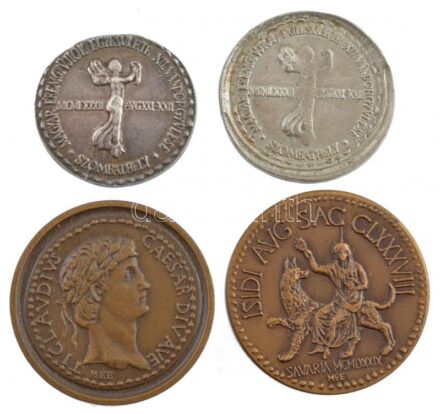 1982-1989. Magyar Éremgyűjtők Egyesülete Szombathelyi Csoportjának 4db klf római témájú emlékérme, benne 'Marcus Aurelius' Ag (2x) (8,56g, 8,90g / 23-25mm), 'Caesar Claudius' Br, 'Caesar Commodus' Br (29mm) T:1- ph. Adamo SH3, SH9, SH10
