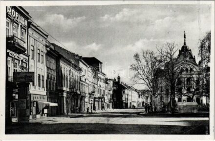 1938 Kassa, Kosice; Stefánikova ul. a divadlo / Stefánik utca, Színház, üzletek / street view, theatre, shops + '1938 Kassa visszatért' So. Stpl.