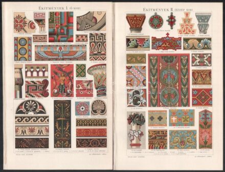 cca 1900 4 db Ékítmény témájú nyomat a Pallas Lexikonból. 16x24 cm
