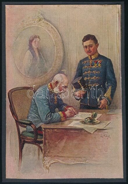 I. Ferenc József (1830-1916) császár és királyt ábrázoló illusztráció, nyomat modern kartonra kasírozva, 13x8 cm