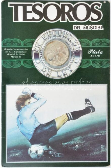 Mexikó 1985. 50P Ag 'Labdarúgó Világbajnokság 1986. - Mexikó' 'Tesoros del mundial' karton díszlapon T:1 patina Mexico 1985. 50 Pesos Ag 'Football World Cup 1986. - Mexico' on 'Tesoros del mundial' cardboard C:UNC patina Krause KM#498