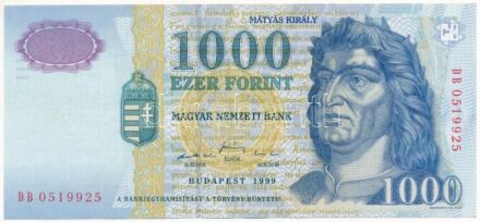 1999. 1000Ft 'DB 0519925' T:III szép papír Adamo F55A1