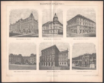 cca 1900 4 db Budapesti épületek és szobrok témájú nyomat a Pallas lexikonból. 16x24,5 cm