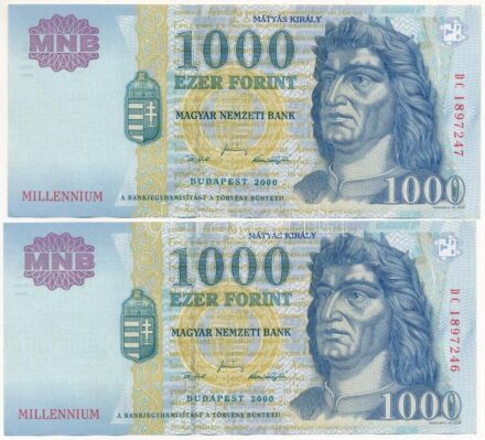 2000. 1000Ft 'Millennium' (2x) 'DC 1897246-1897247' sorszámkövetők T:III Adamo F55B2
