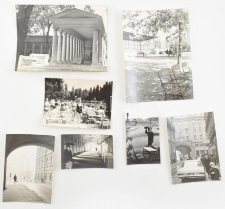 cca 1960-1980 Vegyes budapesti helyszíneket ábrázoló fotó tétel, 7 db, Váci utca, Lánchíd, strand fotó, aquincumi múzeum, ...stb. Változó állapotban, 9x14 cm és 24x18 cm közötti méretben