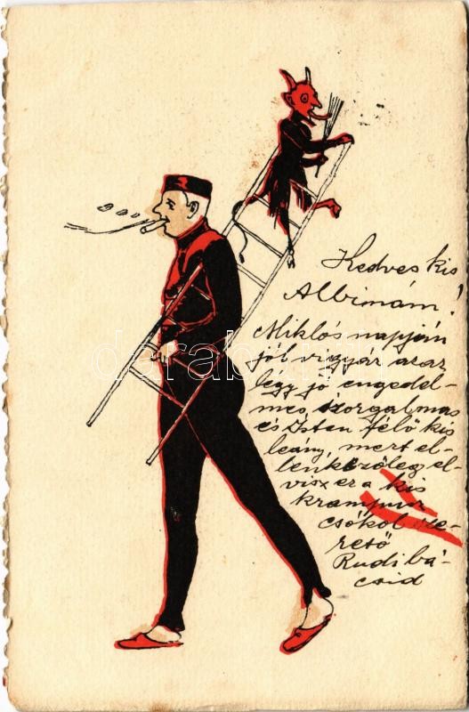 1900 Krampus with chimney sweeper (vágott / cut)