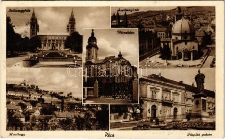 1937 Pécs, Székesegyház, Széchenyi tér, Városháza, Havihegy, Püspöki palota