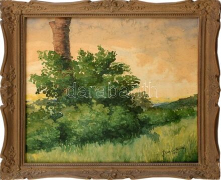 Szabó József (?-?): Zöldellő táj, 1931. Akvarell, papír, jelzett. Dekoratív, üvegezett, kissé sérült fakeretben. 33,5×29 cm.