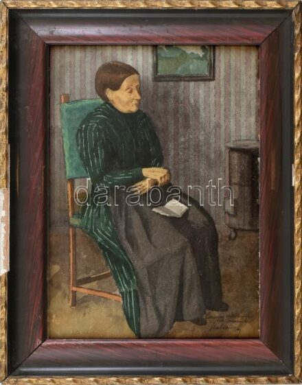 Szabó József (?-?): Csendes délután, 1914. Akvarell, papír, jelzett. Dekoratív, üvegezett, sérült fakeretben. 30×22 cm.