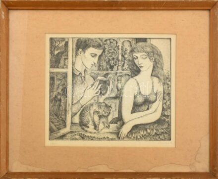 Szabó Vladimir (1905-1991): Vers. Rézkarc, papír, jelzett. Üvegezett fakeretben, paszpartu alja kissé foltos. 24,5×29 cm