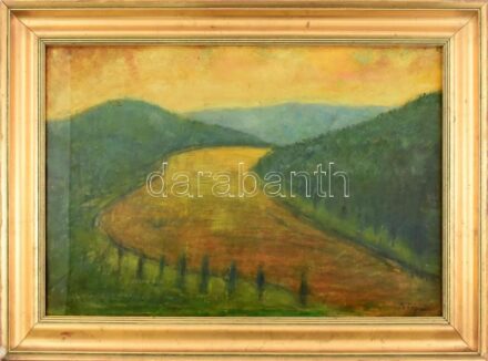 Szőnyi jelzéssel: Táj. Olaj, karton. Dekoratív, kissé sérült üvegezett fakeretben. 45x60 cm