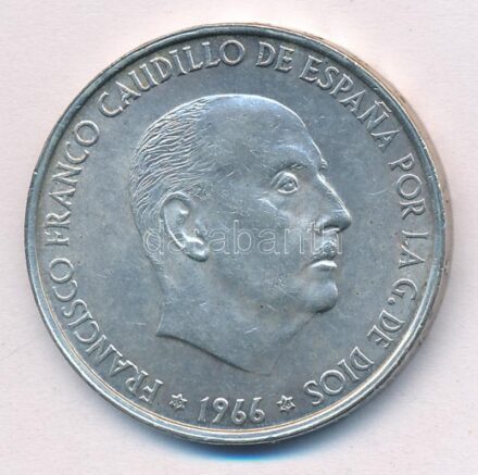 Spanyolország 1966. (68) 100P Ag 'Franco' T:2 Spain 1966. (68) 100 Pesetas Ag 'Franco' C:XF Krause KM#797