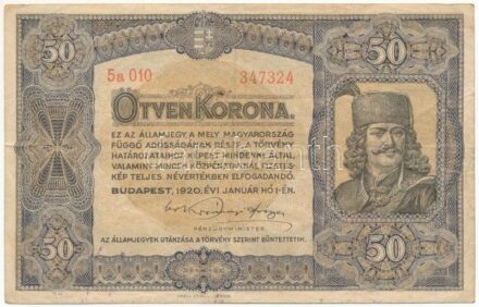 1920. 50K 'Orell Füssli Zürich', '5a 010 347324' T:III folt Adamo K25