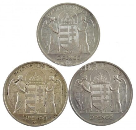 1939. 5P Ag 'Horthy balra' (3x) T:1-,2 patina Adamo P8.2