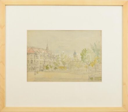Obendorf Gusztáv Adolf (1865-?): Kecskeméti részlet. Akvarell, ceruza, papír, jelzés nélkül, hátoldalán feliratozott, üvegezett fakeretben, 19,5×28,5 cm