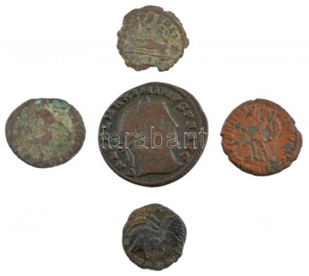 Római Birodalom 5db-os Br érmetétel a III-IV. századból, közte Valens, II. Constantinus, II. Maximianus T:2-3 Roman Empire 5pcs Br coin lot from the 3rd-4th century, within Valens, Constantinus II, Maximianus II C:XF-F