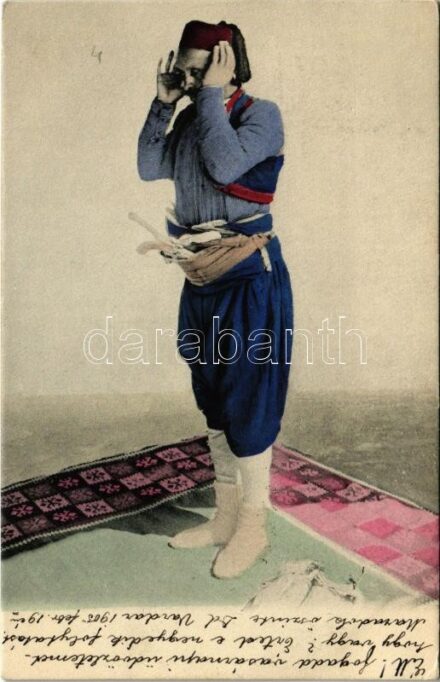 1905 Bosnyák muzulmán férfi ima közben / Bosnian muslim man praying + 'K.u.k. Milit. Post. Bilek'