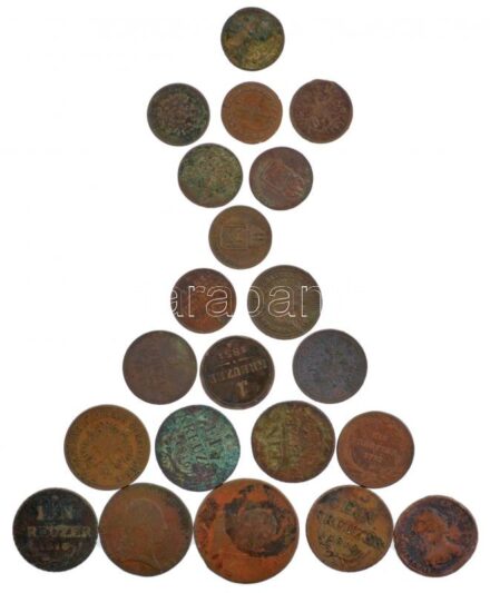 Vegyes: ~1800. 21db-os vegyes, főleg osztrák és magyar krajcár tétel, közte Ausztria 1812A 1/4kr Cu 'I. Ferenc', 1816A 1kr Cu T:2-3 Mixed: ~1800. 21pcs of mixed, mainly Austrian and Hungarian Kreuzer lot, with Austria 1812A 1/4kr Cu 'Franz