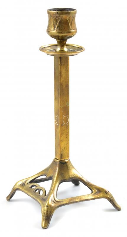 Szecessziós réz gyertyatartó, kopott m:20 cm